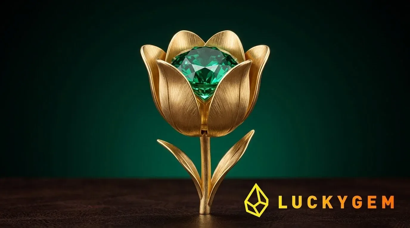 Gold tulip sculpture with emeral